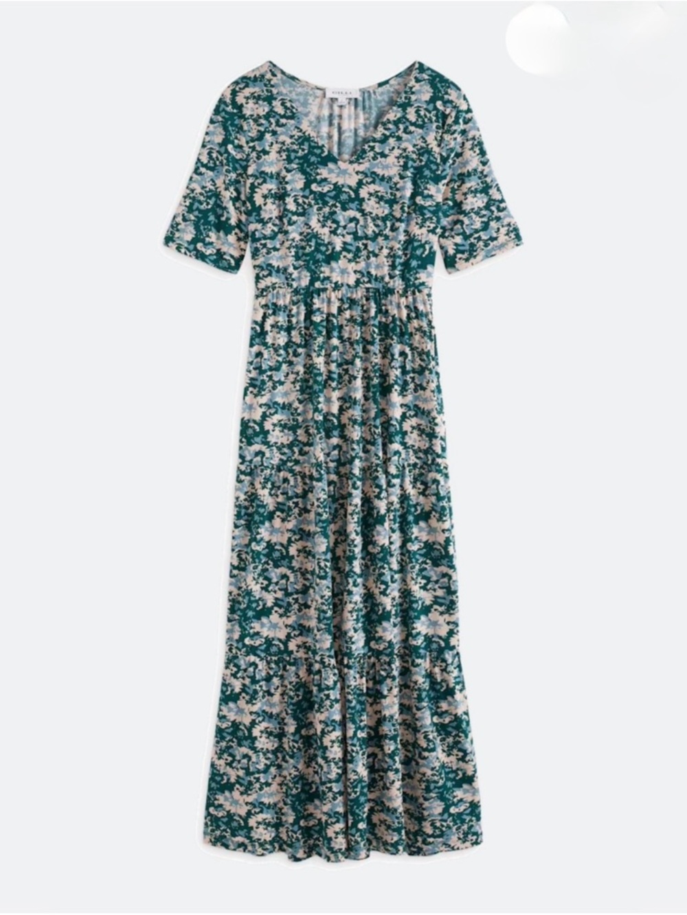 Gilli Teal and Cream Floral V‑Neck Tiered Hem Maxi Dress
